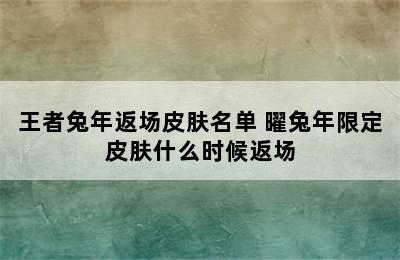 王者兔年返场皮肤名单 曜兔年限定皮肤什么时候返场